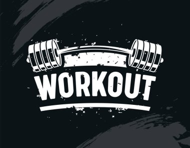 Egzersiz Banner, Egzersiz Spor Salonu'nda Barbell, Vücut Eğitimi, Yaratıcı Vücut Geliştirme ve Fitness Motivasyon Kavramı ile. Monokrom Siyah Beyaz Tipografi, Grunge Style. Ilham. Vektör İllüstrasyonu