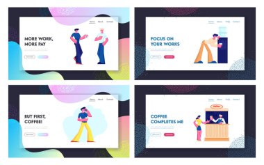 Kahve Molası Veren Kişiler, İş Sonrası Soğutucu İçme İçeceklerinde Rahatlatıcı Stand, Sohbet, Sokakta Ki Stant'ta Satın Alma Web Sitesi Açılış Sayfası, Web Sayfası. Karikatür Düz Vektör İllüstrasyon, Afiş