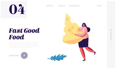 Kadın Peynir Büyük Piece Carry, Diyet, Sağlıklı Beslenme, Fastfood Outdoor Street Party, City Fest Olay, Pizza Festivali Web Sitesi Açılış Sayfası, Web Sayfası. Karikatür Düz Vektör İllüstrasyon, Afiş