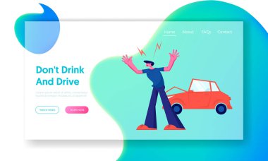 Yolda Trafik Kazası, Kazalı Otomobilde Yol Kenarında Tartışan Saldırgan Sürücü. Sigorta Durumu, Trafik Web Sitesi Açılış Sayfasında Şehir Dweller, Web Sayfası. Karikatür Düz Vektör İllüstrasyon, Afiş