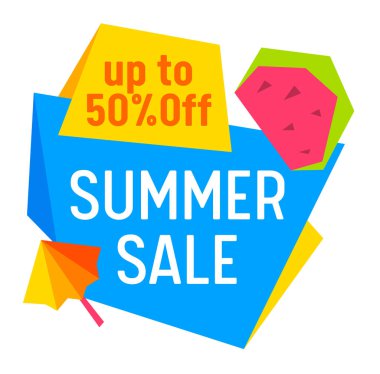 Yaz satışı, afiş kapalı, Tag, şemsiye ve karpuz Slice ile simge beyaz arka plan üzerinde Izole, promo reklamcılık poster, reklam, Tag, Summertime özel tatil teklif karikatür düz vektör Illüstrasyon
