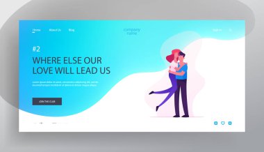 Aşk, Insan Ilişkileri, birliktelik Web sitesi açılış sayfası, adam Holding genç kadın ellerde, mutlu seven çift SpareTime, birlikte zaman harcamak, hugs Web sayfası. Karikatür düz vektör Illustration, banner