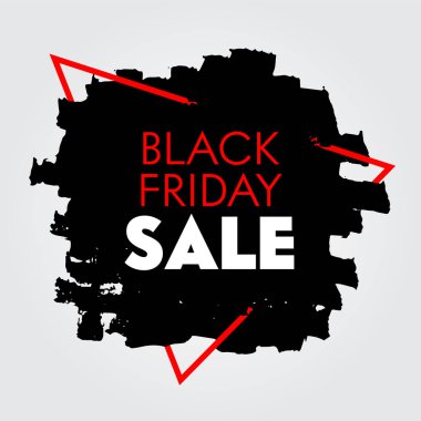 Grunge Style ve Geometrik Çizgiler Siyah Arka Plan Kırmızı ve Beyaz Tipografi ile Black Friday Sale Yaratıcı Banner. Özel İndirim Teklif Promosyon, Vektör İllüstrasyon için Reklam Signboard
