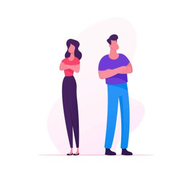 İlişki Sorunları Ile Mutsuz Çift Crossed Arms ile Arka arkaya Kavga veya Ciddi Kavga sonra Birbirlerine Bakarak kaçının Ayakta. Aile Anlaşmazlık Karikatür Düz Vektör İllüstrasyon