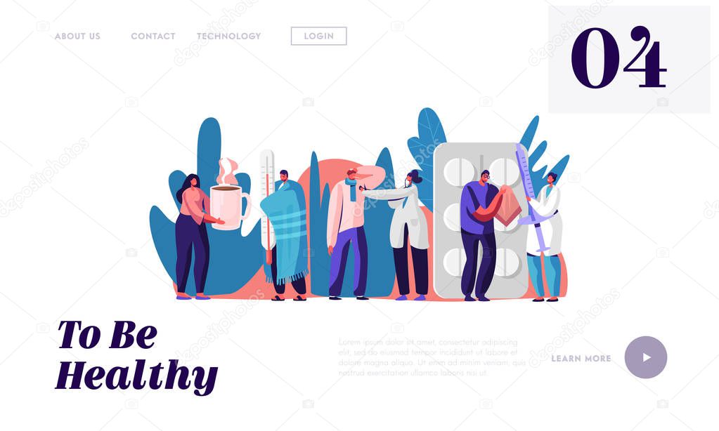Patients Visiting Clinic or Hospital Website Landing Page. Sick People at Doctor Appointment. Illness and Health Care Concept. Medicine Treatment Web Page Banner. Cartoon Flat Vector Illustration