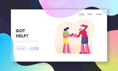Büyükanne Çalışma Smartphone veya Cep Telefonu Web Sitesi Açılış Sayfası kullanın. Kadın Büyükanne Nasıl Gadgets Internet Kullanımı söylüyorum. Yaşlı Lady Öğrenin Yeni Teknik Web Sayfası Banner Karikatür Düz Vektör İllüstrasyon