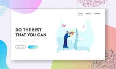 Uluslararası Kuş Günü Web Sitesi Açılış Sayfası. Kış veya Bahar Aylarında Ağaç ta Birdhouse Asılı Man. Outdoors Activity Erkek Karakter Asma Yuvalama Kutusu Web Sayfası Afiş. Karikatür Düz Vektör İllüstrasyon
