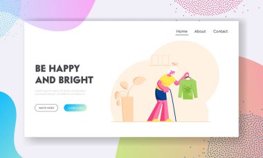 Büyükanne Noel Tatili Kutlama Web Sitesi Açılış Sayfası için Torunu için Hediye hazırlayın. Kıdemli Kadın Tutan Örme Jumper Ren geyiği Baş Web Sayfası Banner ile. Karikatür Düz Vektör İllüstrasyon