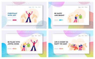 Yaşlılar Lifestyle Web Sitesi Açılış Sayfası Seti. Akıllı Gadget'lar kullanarak Yaşlı Çift. Büyükanne Noel Tatili Web Sayfası Banner için Torunu Kazak sunan. Karikatür Düz Vektör İllüstrasyon