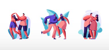 Disco Partisi'nde Dans Eden Gençler. Moda Giyim Erkek ve Kadın Tatil Kutluyor, Birlikte Müzik Rhythm Happy Leisure ve Sparetime Karikatür Düz Vektör İllüstrasyon hareketli zaman harcama