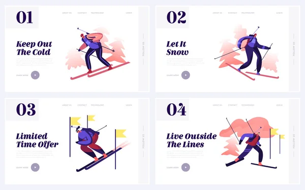Biathlon World Cup Tournament Website Landing Page. Sportsmen Competing Riding Skis and Shooting at Competition. Winter Sport Discipline Championship Web Page Banner. Cartoon Flat Vector Illustration — 스톡 벡터