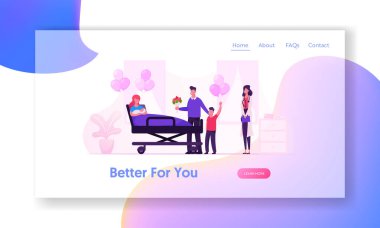 Doğum Kliniği Web Sitesi İniş Sayfası. Mutlu Aile Doğumhane Hastanesi 'nde yeni doğmuş bebekle annenizle tanışın. Anne ve Yeni Doğan Çocuk Web Sayfası Afişi. Çizgi film Düz Vektör İllüstrasyonu