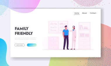 Doktor Otolaryngologist Hastahanenin İniş Sayfasında Randevu. Sağlık kontrolü için Erkek Ziyaret Kliniği. Uygulamalı Muayene Hastası Gırtlak Web Sayfası Afişi. Çizgi film Düz Vektör İllüstrasyonu