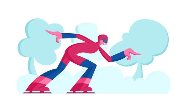 Hız Patencisi Kadın Buz Pistinde Paten Yapıyor. Paten Yarışması, Kısa Pist Yarışı Patencisi Turnuva sırasında Finişe Koşu. Kış Spor Yarışması Çizgi Film Düz Vektör İllüstrasyonu — Stok Vektör
