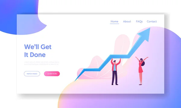 财务增长网站登陆页面上的商务人士团队合作。 拥有成长之箭的商人。 财务上的成功,合作伙伴关系网页横幅. 卡通平面矢量图解 — 图库矢量图片
