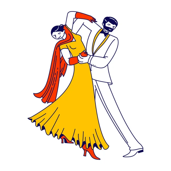 Junges Paar tanzt Walzer oder Tango. Menschen Aktiver Lebensstil, Mann und Frau tanzen Partnerfiguren — Stockvektor