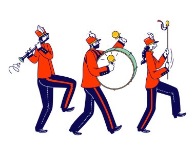 Zafer Yürüyüşü Kutlaması, Müzisyen Karakterleri Yürüyüşü. Askeri Orkestra Müzik Enstrümanları Çalıyor