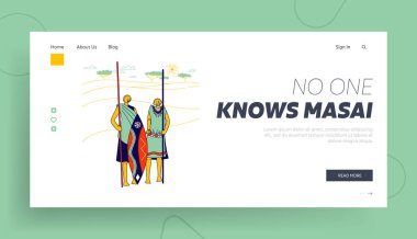 Afrika Savaşçıları, Etnik Koruma İniş Sayfası Şablonu. Geleneksel Giysiler Giyen Masai Karakterleri