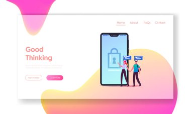 Güvenlik, Cep Telefonu İniş Şablonu Dijital Teknolojileri. Tiny Characters Dev Akıllı Telefon Tarama Yüzü