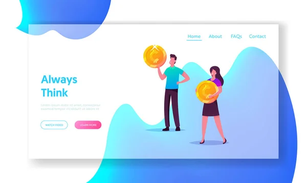 Fondsinvestitionen, Erträge. Finanzielle Gewinn-, Gehalts- oder Deposit Landing Page Template. Geschäftscharaktere mit goldenen Münzen, Menschen und Ersparnissen. Bankangestellte. Zeichentrickvektorillustration — Stockvektor