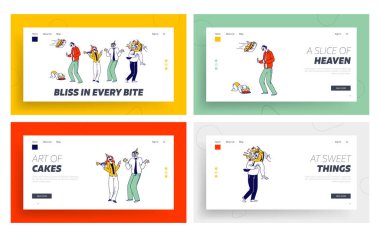 Karakterler Olay İniş Şablonu Ayarlamasını Kutla. İşadamı Pastayı Yüze Aldı. Çocukların ilk doğum günü partisi. Bebek Pastası Elleri Kokan Surat, Sürpriz. Doğrusal İnsanlar Vektör İllüstrasyonu