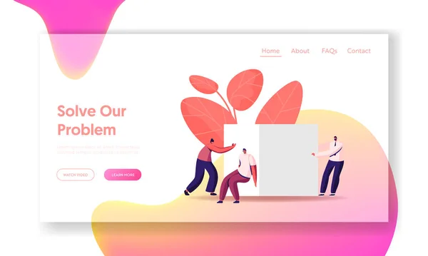 Carrera Desafío Plantilla de landing page. Equipo de Negocios Empuje Cubo Enorme Resolución de Problemas o Tarea de Trabajo. Personajes Trabajo en equipo Cooperación, Motivación, Logro de Objetivos. Dibujos animados Gente Vector Ilustración — Vector de stock