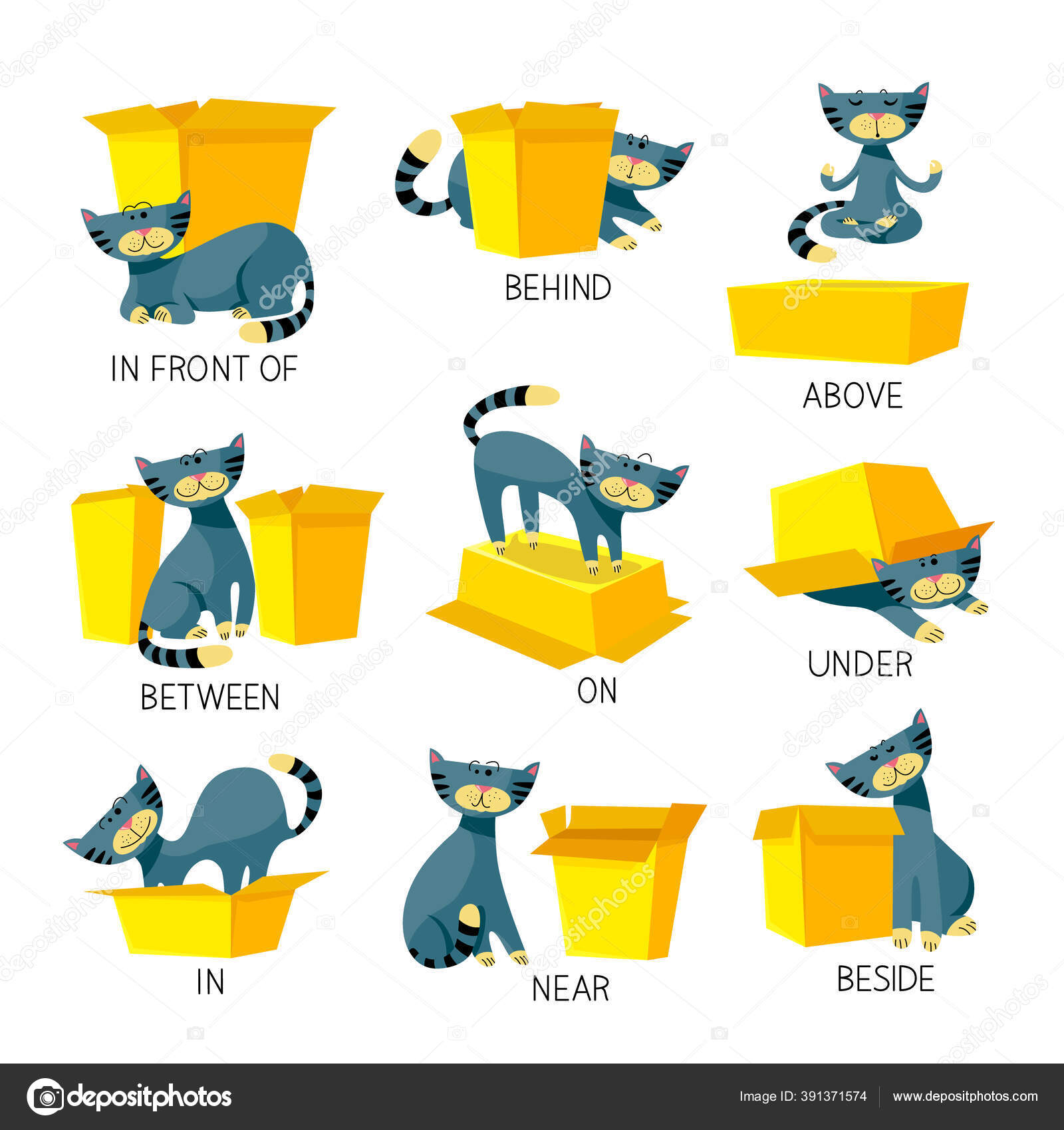 Cute Cats Pets or Kittens Playing or Posing Vector Flat Icons