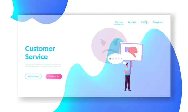 Claim Customer, Rating, Quality and Business Ranking Landing Page Template. Der Mensch mit dem Daumen nach unten hat einen Stern für schlechten Service gesetzt. Kundenbewertung, niedriges Feedback. Zeichentrickvektorillustration — Stockvektor