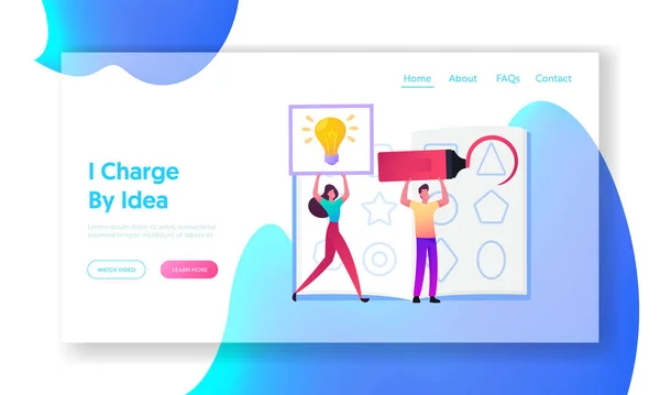 Γραφίστες Δημιουργήστε πρότυπο Logotype Landing Page. Δημιουργική διαδικασία εργασίας στούντιο. Μικροσκοπικοί Χαρακτήρες Ζωγραφίζοντας Γεωμετρικές Μορφές για Λογότυπο Εταιρείας, Έμπνευση. Γελοιογραφία Άνθρωποι Εικονογράφηση διάνυσμα — Διανυσματικό Αρχείο