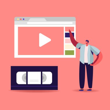 Man Watching Video Course, Online Lesson veya Webinar. Öğrenci Uzaktan Öğrenme, Üniversite veya Kolejde Öğrenim