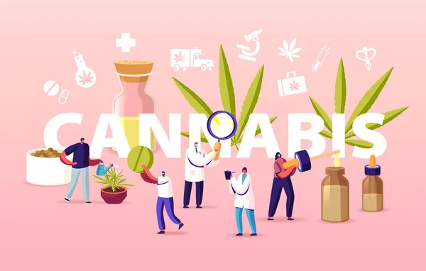 Recette de cannabis pour usage personnel Concept. Caractères scientifiques Culture du cannabis médical et préparation de médicaments homéopathiques — Image vectorielle