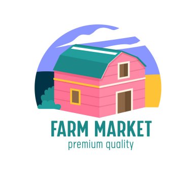 Çiftlik ya da Çiftlik Market Banner Çiftliği 'nde ahşap ahır var. Ekolojik Doğal Organik Üretim Reklam Posteri