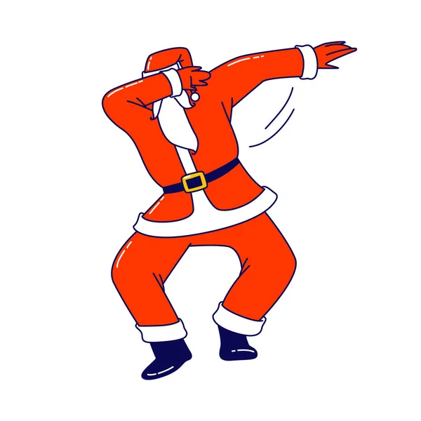 Julfirande, jultomten Dabbing Motion. Rolig man i Red Costume Dab Disco Dancing. Julkaraktär Utförande — Stock vektor