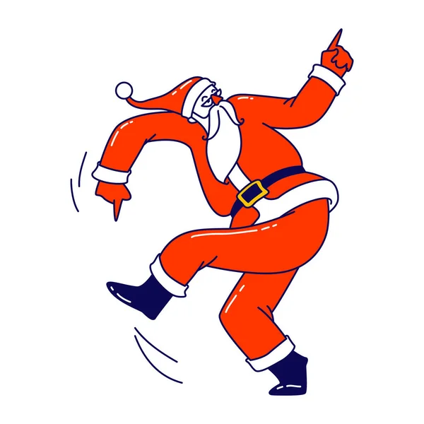 Babbo Natale in costume tradizionale rosso Attività di ballo. Fresco personaggio di Natale Esecuzione di danza alla festa del night club — Vettoriale Stock