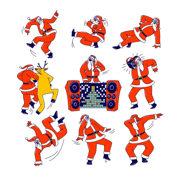 Кумедний Санта Клаус і Танці оленів. Christmas Characters Dab Move, Dance Brake and Hip Hop Style, Teenage Culture — стоковий вектор