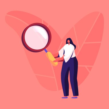 Arkeolog Kadın Karakter Büyüteçle İzliyor. Antropolog Bilim Adamı Antik Kazılar üzerinde çalışıyor