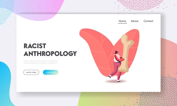 Antropologia Landing Page Template. Personaggio femminile che esplora manufatti antichi, studiando l'osso fossile umano antico — Vettoriale Stock