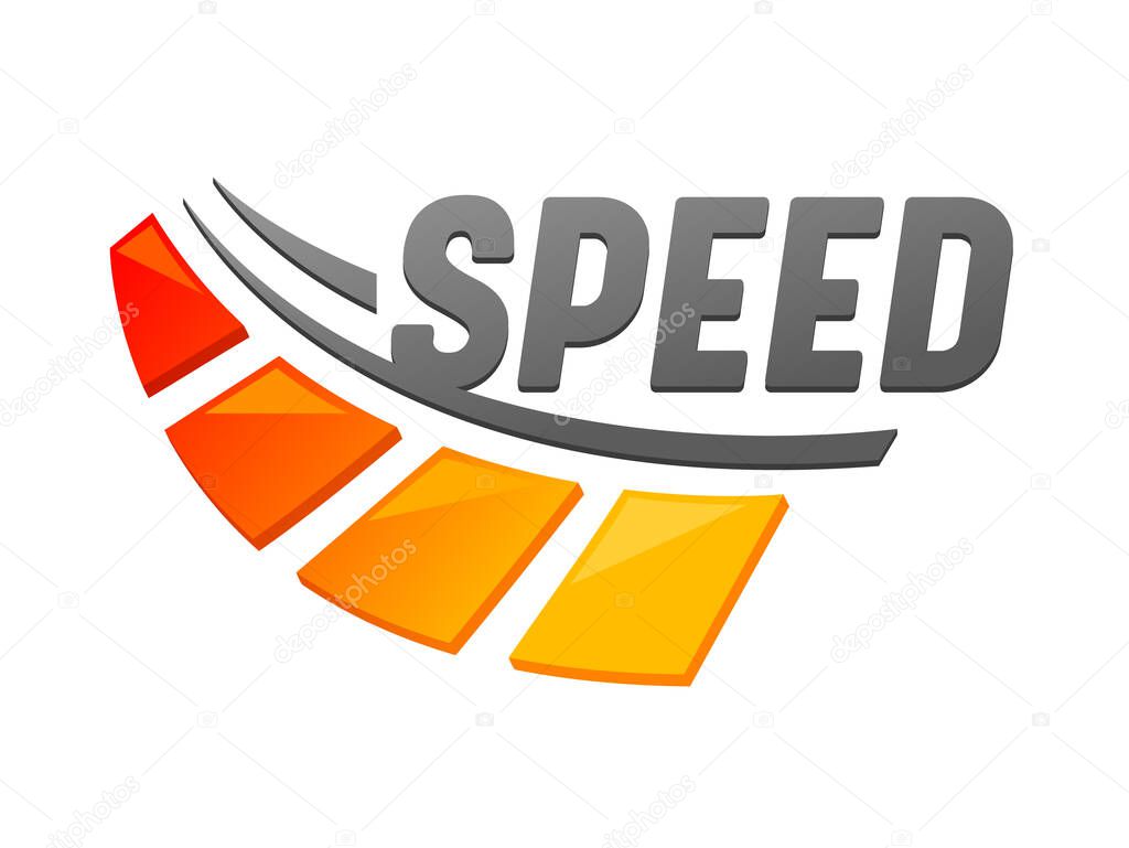 Speed Banner, Isolated Icon with Speedometer and Typography. Emblem for Racing or Rally, Internet or Car Speed Counter