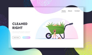 Çöp toplama, gönüllü olma, ekoloji koruması. İniş Şablonu. Gönüllü Kadın Karakteri Çöp Temizleme