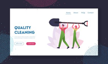 Bahçıvan Açık havada İniş Şablonu. Minik Karakterler Bahçede veya Bahçede Çalışmak İçin Büyük Maça Taşır