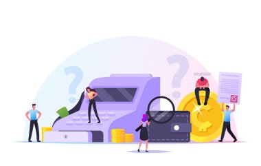 Nakit Eksikliği Konsepti, Üzgün Karakterler Kasiyerde Para Kısaltmasını Keşfetti, Kötü Hayal Kırmış İşadamları İflas Etti