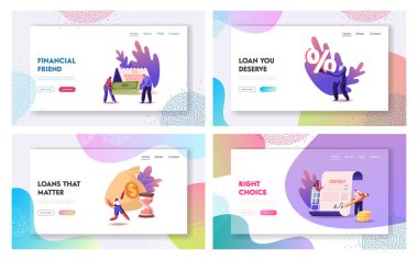 Tiny Characters İmza Sözleşmesi İniş Sayfa Şablonu Ayarlandı. Erkekler Bankadan İpotek İçin Borç Aldılar, Satın Aldılar