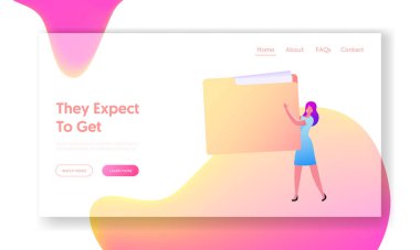 Müşteri Tabanı İniş Şablonu. Belge, Veritabanı Katalog Kavramı. Devasa Dizinli İş Kadını Karakteri.