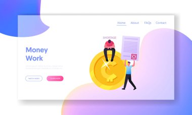 Mali sorunlar, Ekonomik Kriz İniş Şablonu. Minik Adam Büyük Altın Para, Karakter Nakit Eksikliği Üzerinde Oturuyor