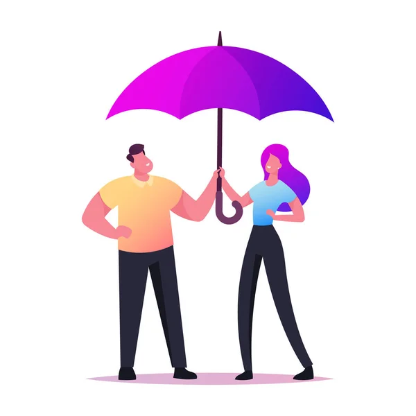 Щаслива любляча пара тримає парасолькові руки, що йдуть у дощову погоду, говорячи, насолоджуючись відносинами, любов'ю. Пара Розслабляюча — стоковий вектор