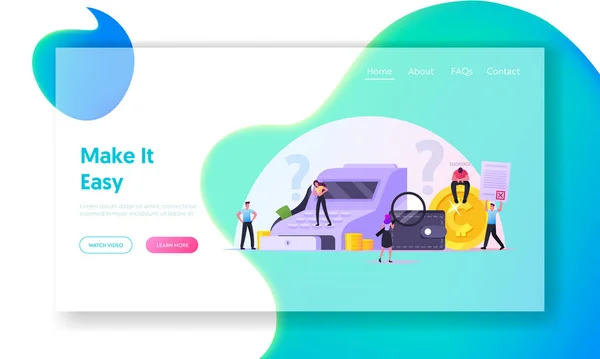 Cash Knappheit Landing Page Template. Verärgerte Menschen entdecken Geldmangel in der Kasse, Bankrott, Krise — Stockvektor