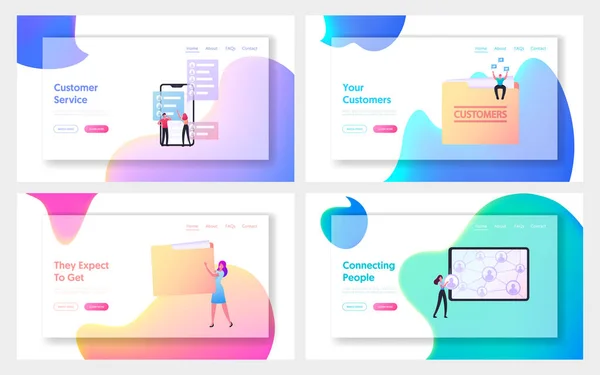 Personagens de Negócios Expandir a Base de Clientes Atrair Clientes Landing Page Template Set. Gestão do Programa de Referência — Vetor de Stock