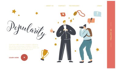 Süper Yıldız Popüler İniş Şablonu. Paparazzi 'nin Vip Person pozu ona saldırıyor. Ünlü Aktör veya Ünlü.