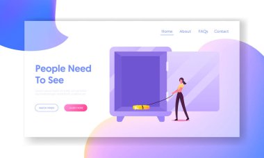 Yoksullaştırma, Capital Safety İniş Sayfa Şablonu. Açık Kapı Altını Tutulan Büyük Kasa 'da Küçük Kadın Durağı