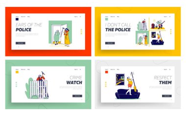 Kızgın Komşu Karakterleri İniş Sayfa Şablonu Ayarını Tartışıyor. Çatışmada kıdemli adam, Ağlayan Bebekli Anne, Rock Müzik